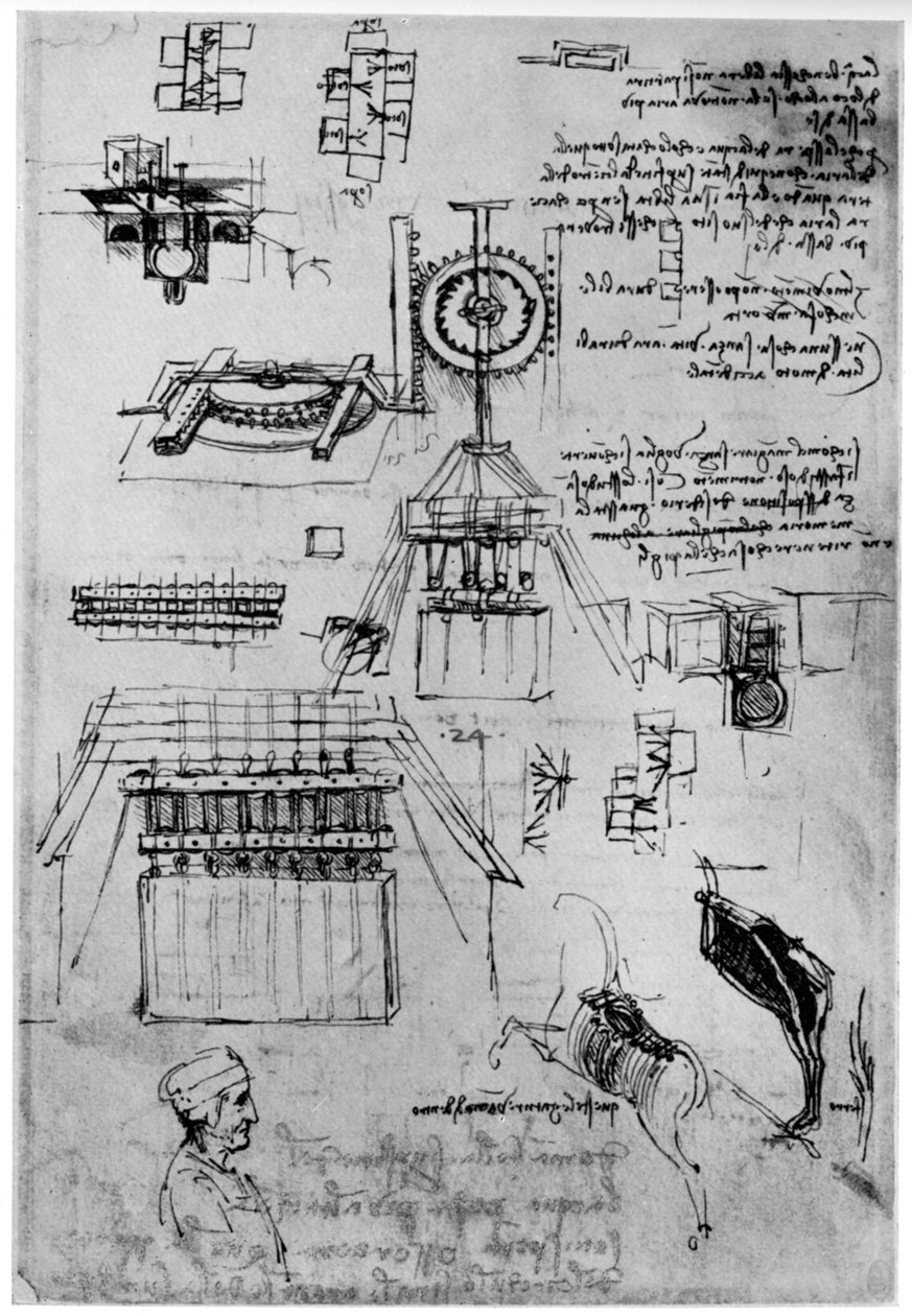 Studie til støbning af Sforza-monumentet, c1493 1954 af Leonardo da Vinci