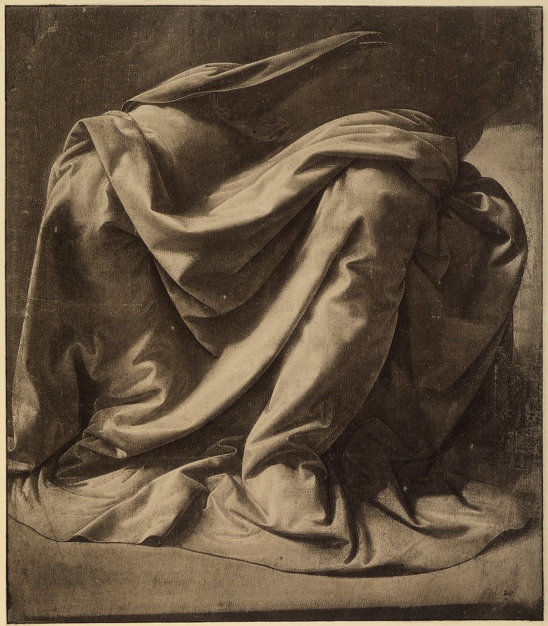 Undersøgelse for Jomfruens kappe i Bebudelsen i dag, der har til huse i Uffizierne; akvarel og sort forhøjet med hvid på meget fint lærred, af Leonardo da Vinci. Louvre, Paris af Leonardo da Vinci