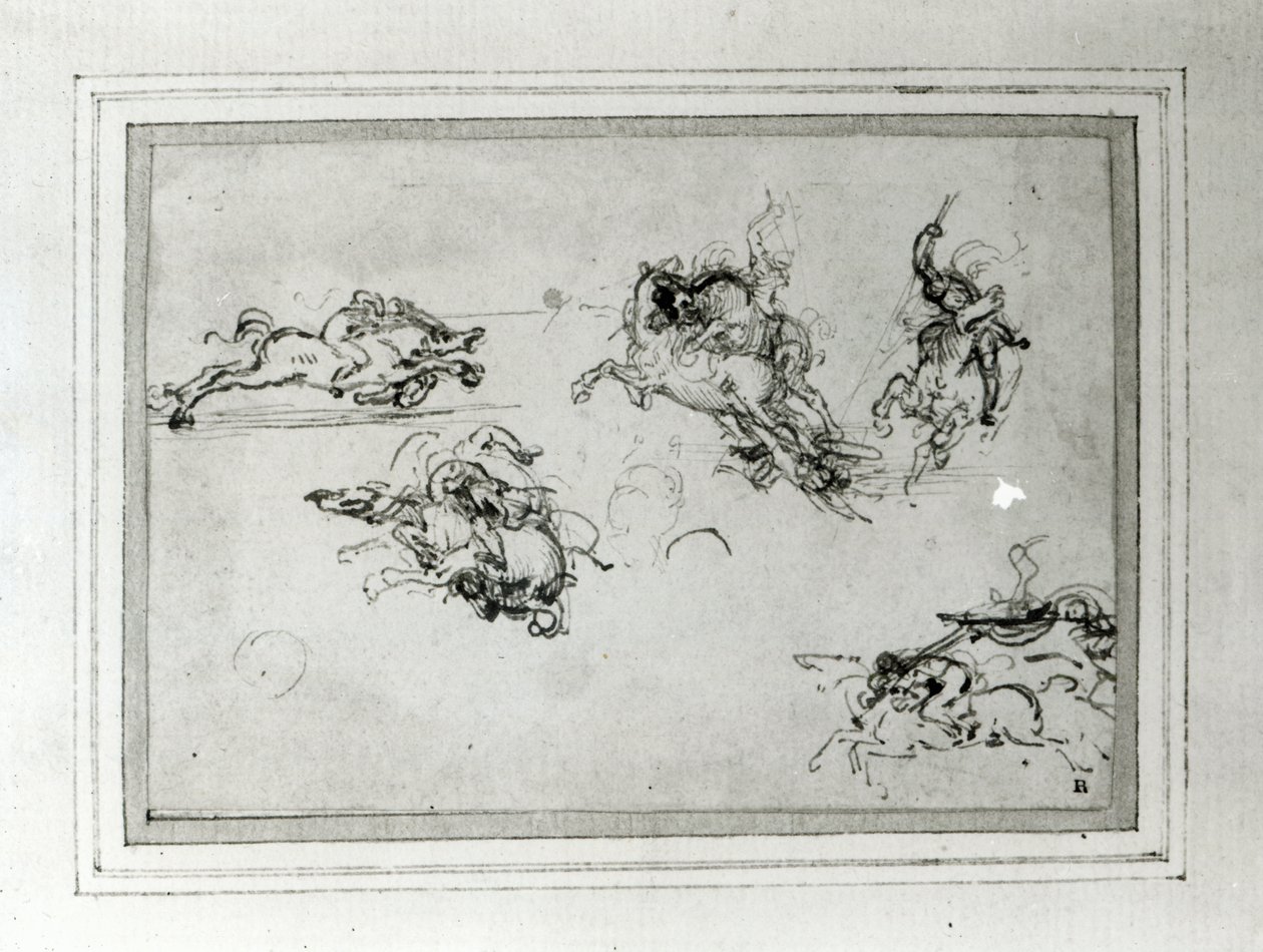 Study of Horsemen in Combat, 1503-4 (pen og blæk på papir) af Leonardo da Vinci