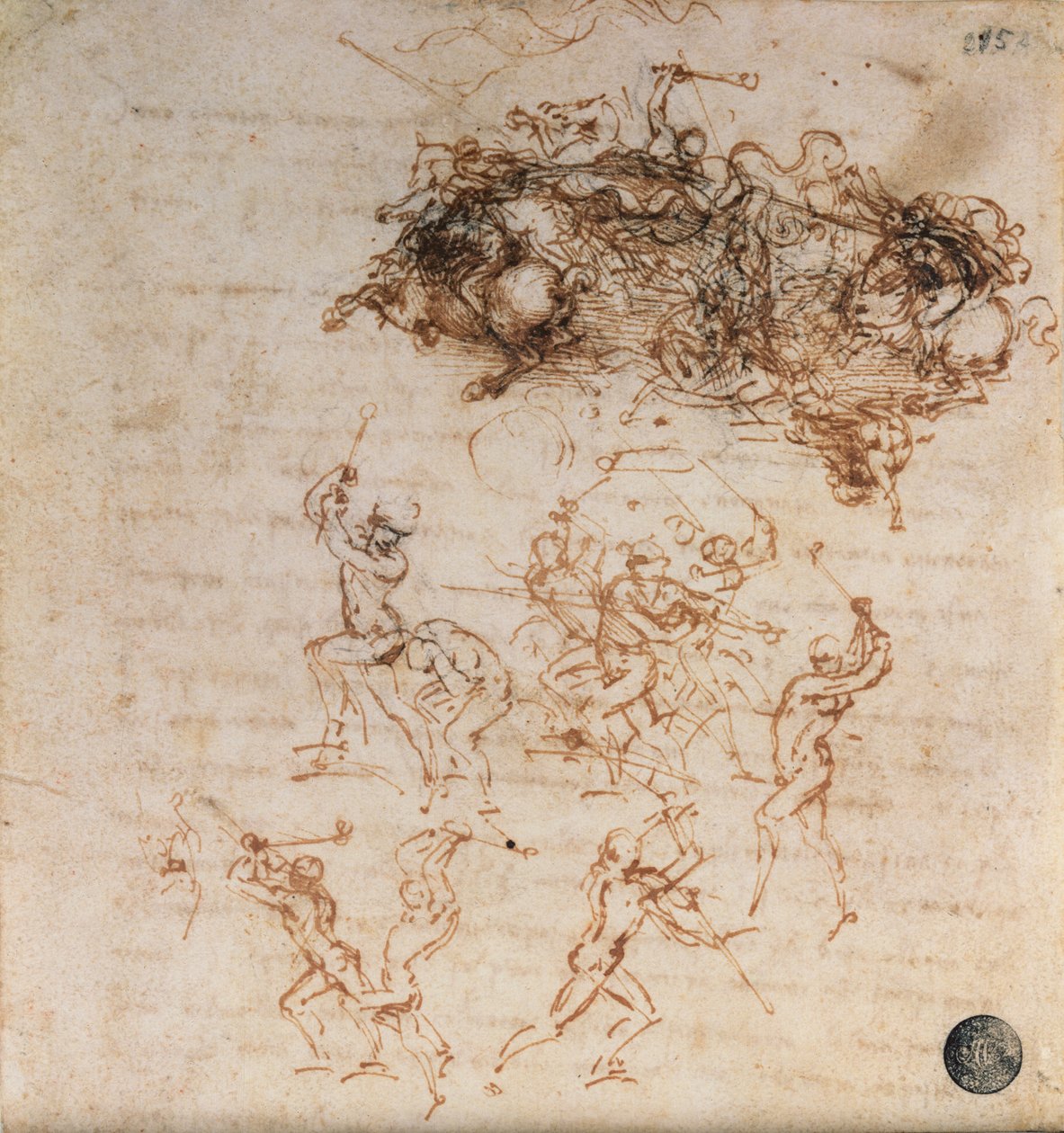 Study of Horsemen in Combat and Foot Soldiers, 1503 (pen og blæk på papir) af Leonardo da Vinci