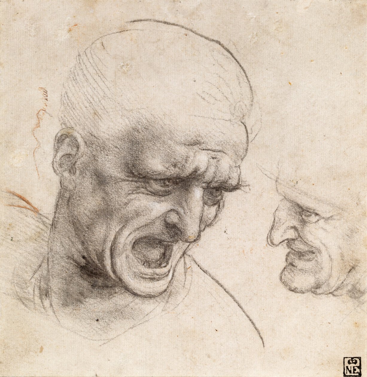 Studie af to krigerhoveder til slaget ved Anghiari af Leonardo da Vinci