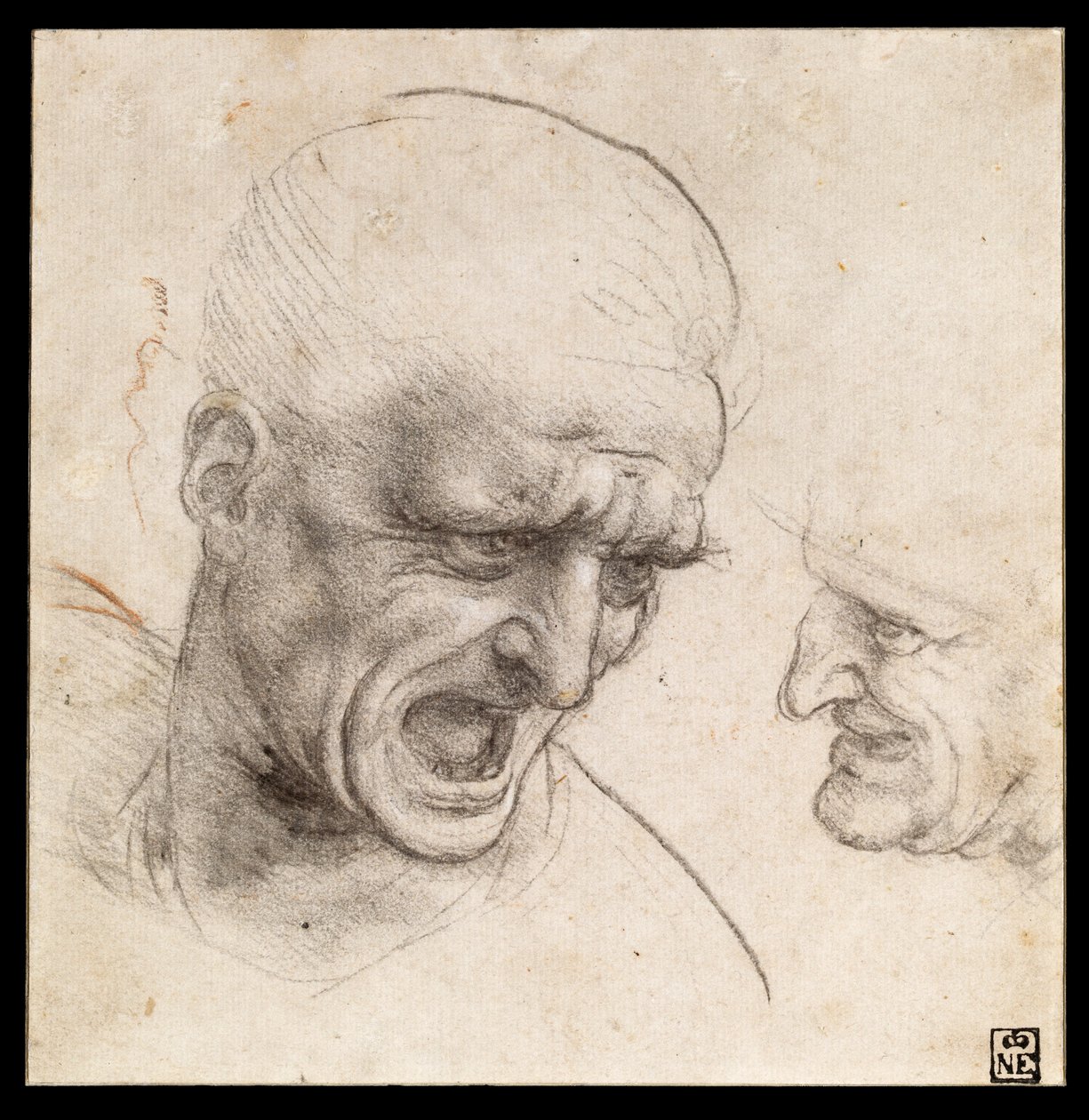 Studie af to krigerhoveder til slaget ved Anghiari af Leonardo da Vinci