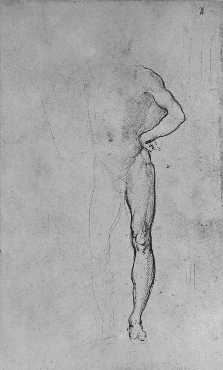Studie af en nøgen mand med venstre hånd på hoften, c1480 1945 af Leonardo da Vinci