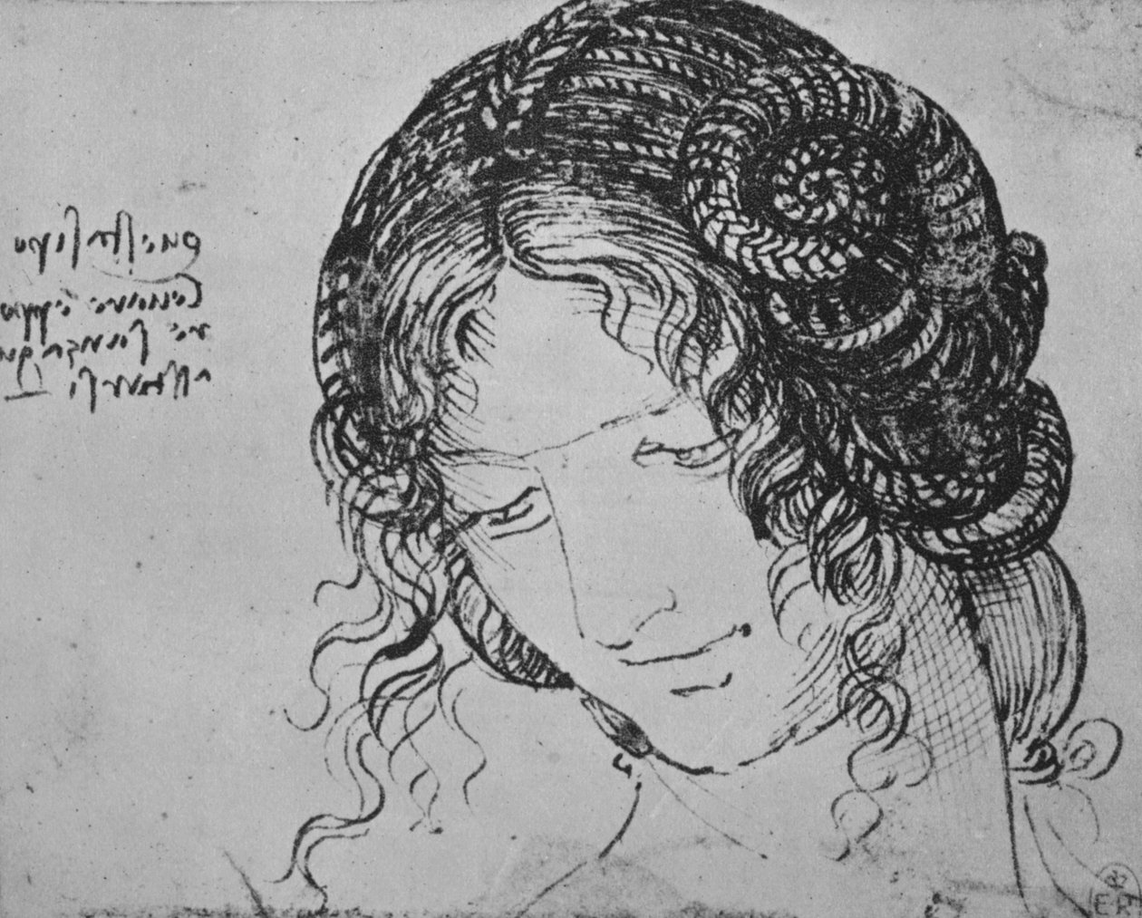 Study of a Womans Braided Hair, c1480 1945 af Leonardo da Vinci