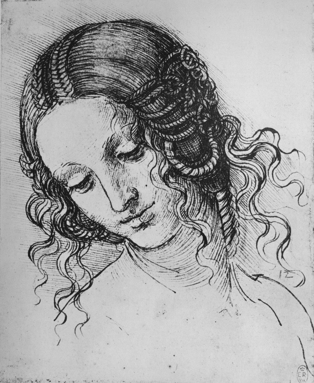 Study of a Womans Head, c1480 1945 af Leonardo da Vinci