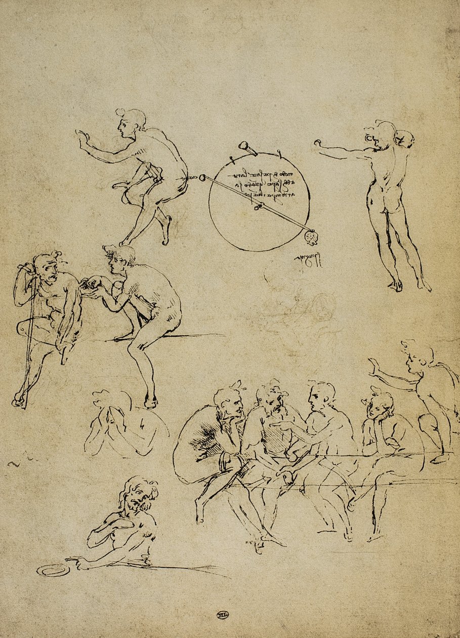 Studie af menneskelige figurer i forskellige positioner; tegning af Leonardo da Vinci. Louvre, Paris af Leonardo da Vinci