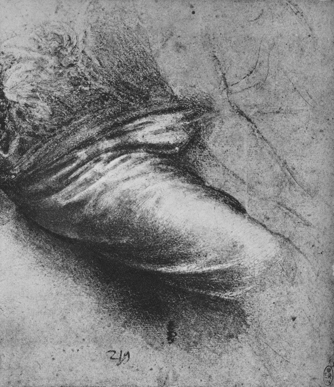 Studie af draperiet af en siddende figur til højre, c1480 1945 af Leonardo da Vinci