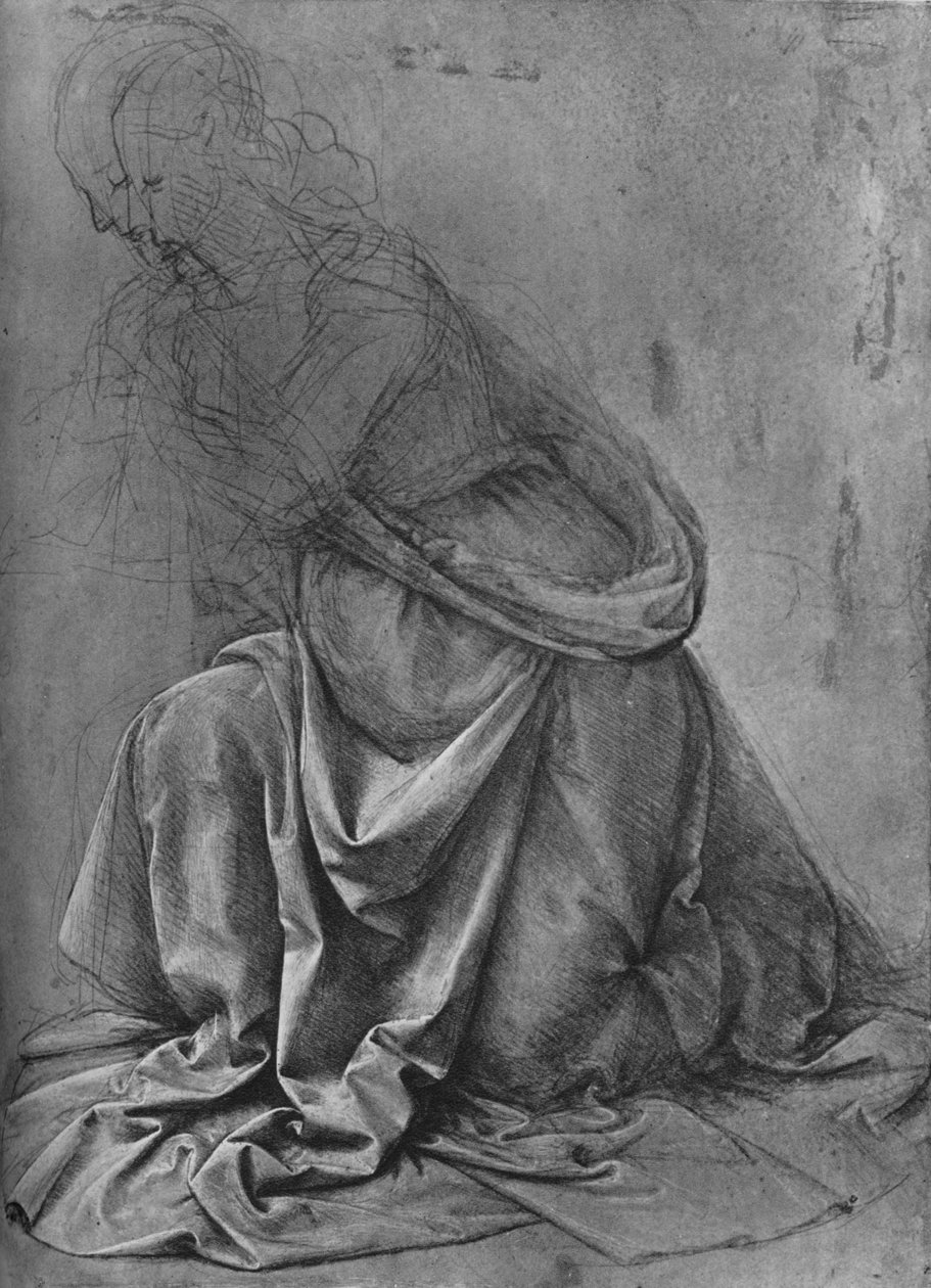Studie af draperiet af en kvinde, der knæler til venstre, c1477 1945 af Leonardo da Vinci