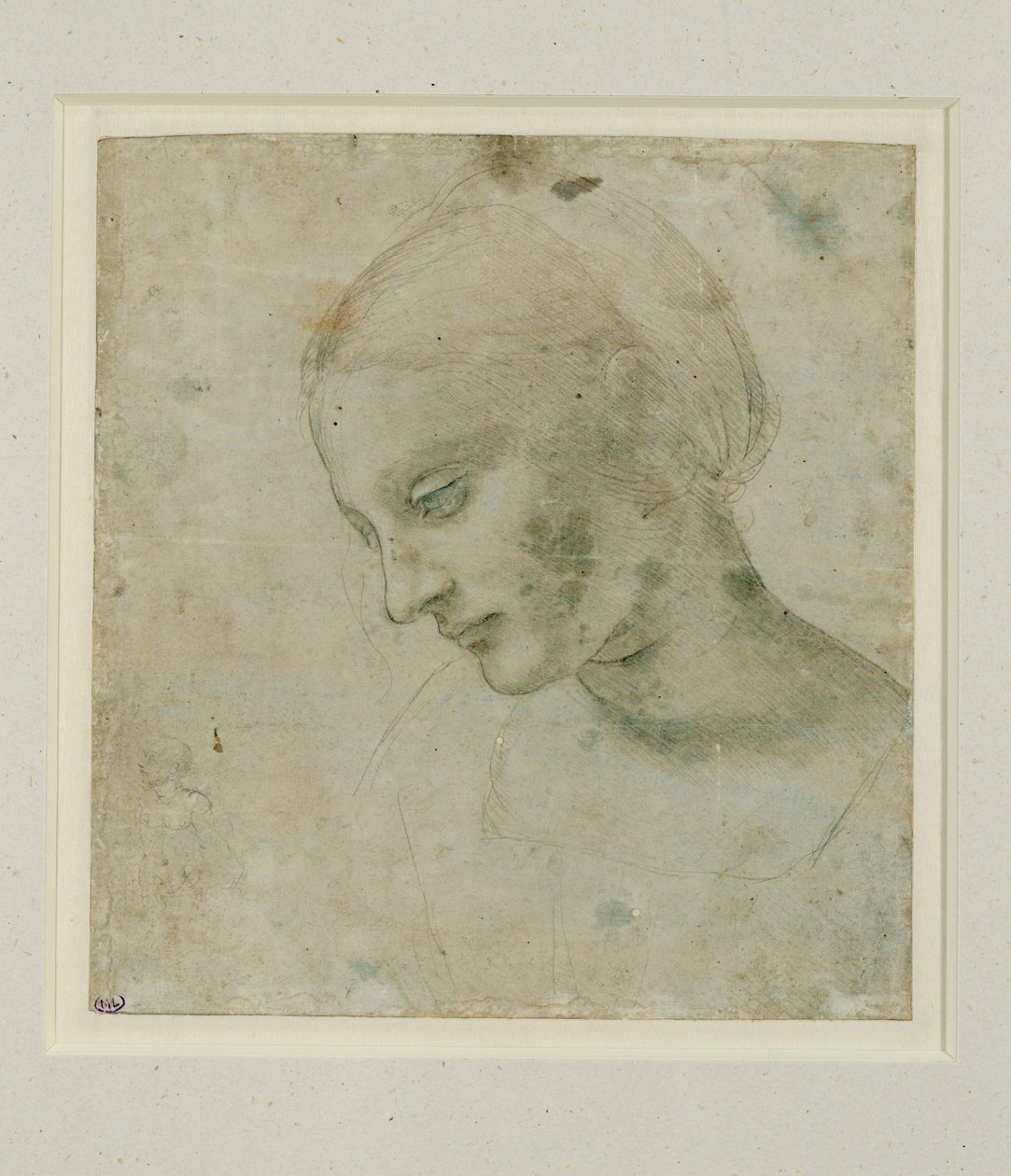 Kvindens hoved næsten i profil ... af Leonardo da Vinci