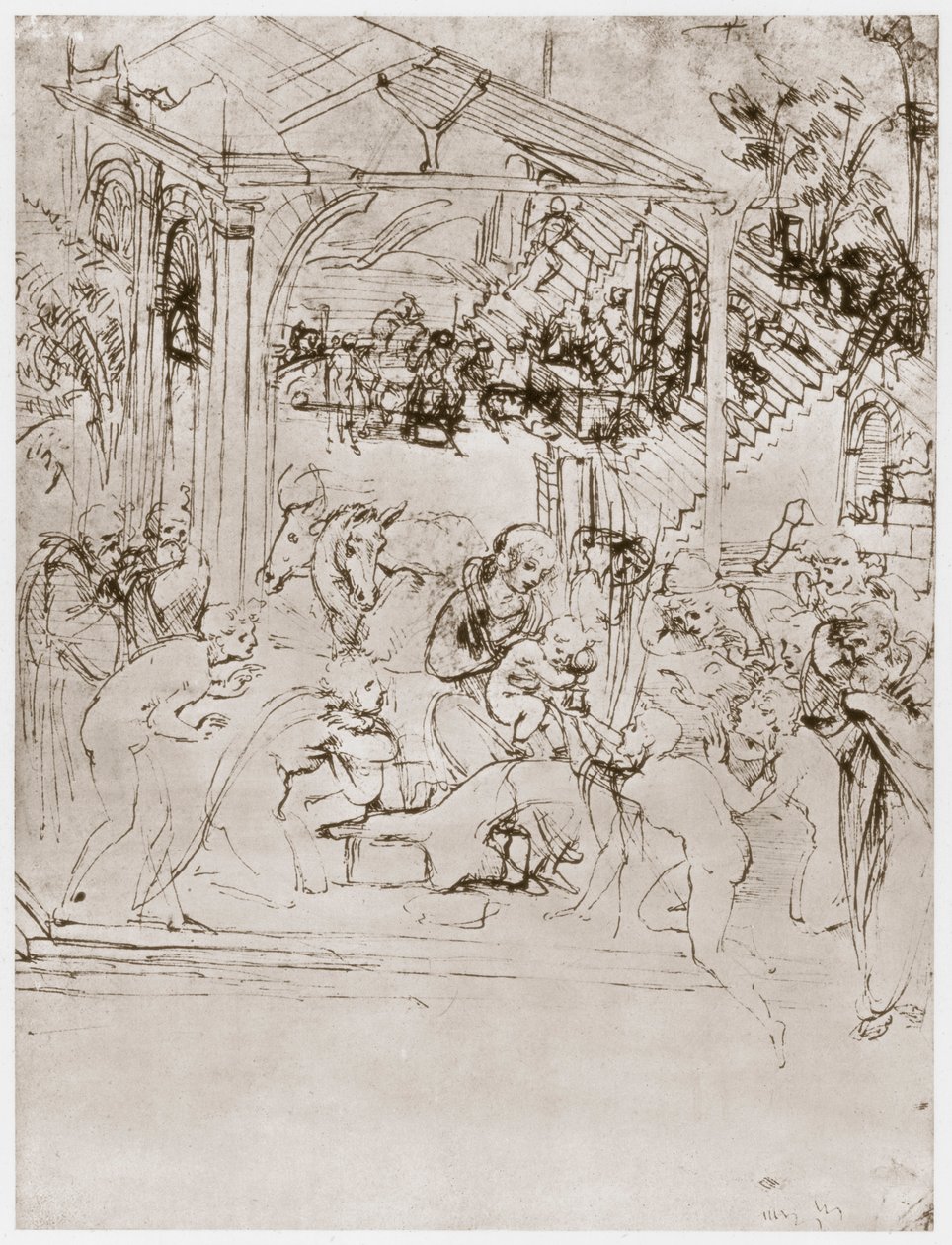 Kongernes tilbedelse, c1480 af Leonardo da Vinci