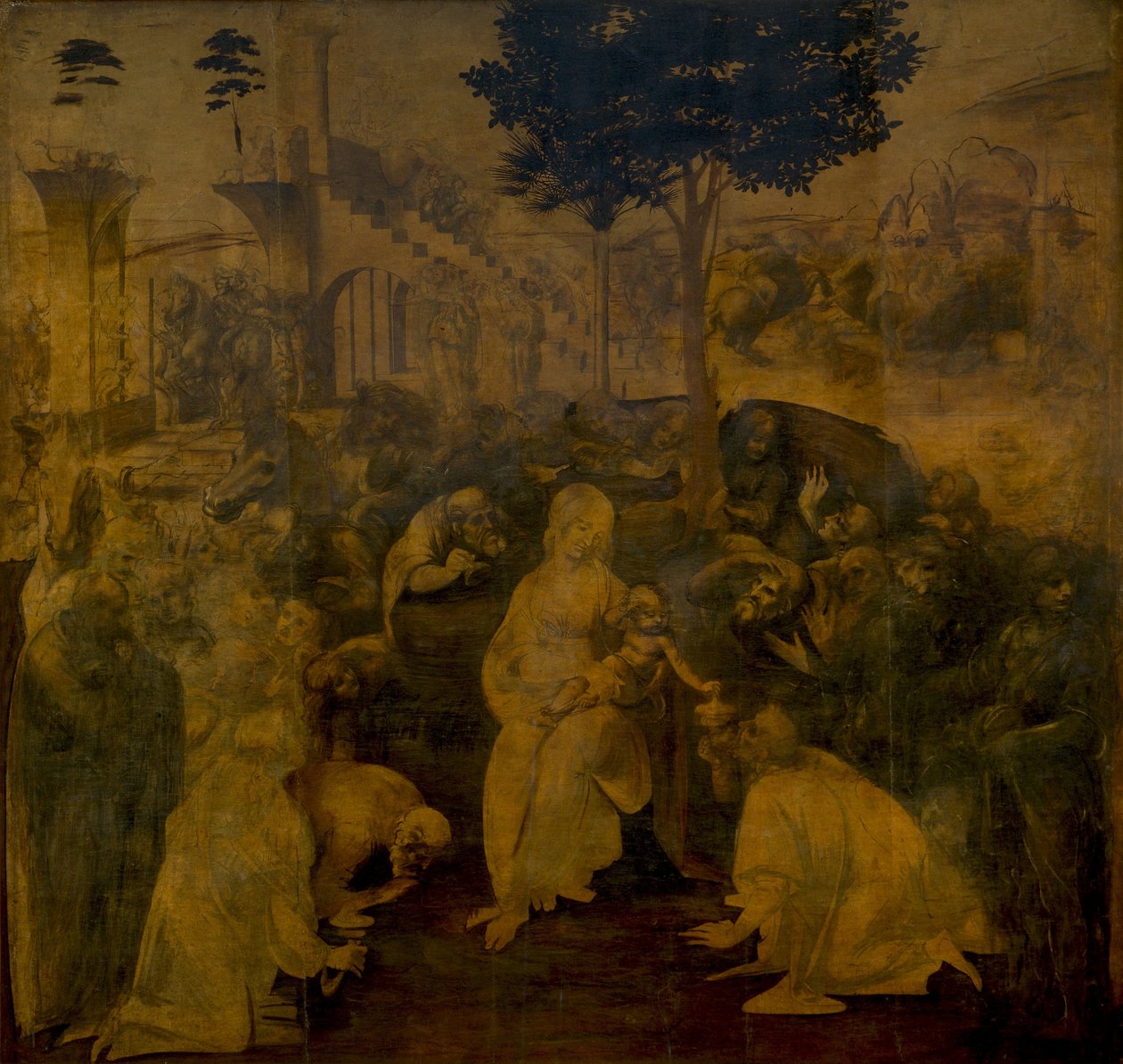 Magiernes tilbedelse, ca. 1480 af Leonardo da Vinci