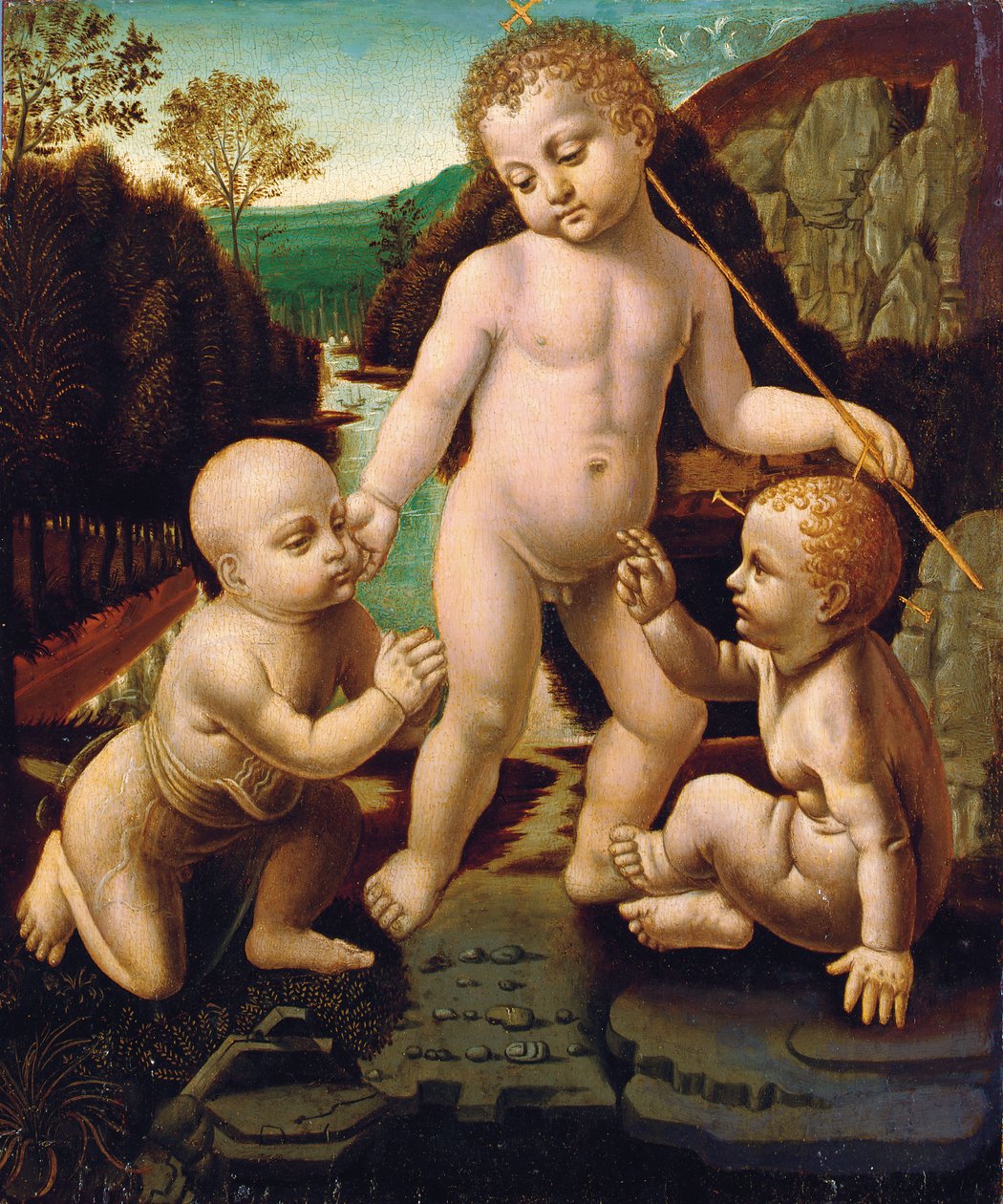 Kristusbarnet med spædbarnet Sankt Johannes Døberen med et uidentificeret mandligt barn af Leonardo da Vinci