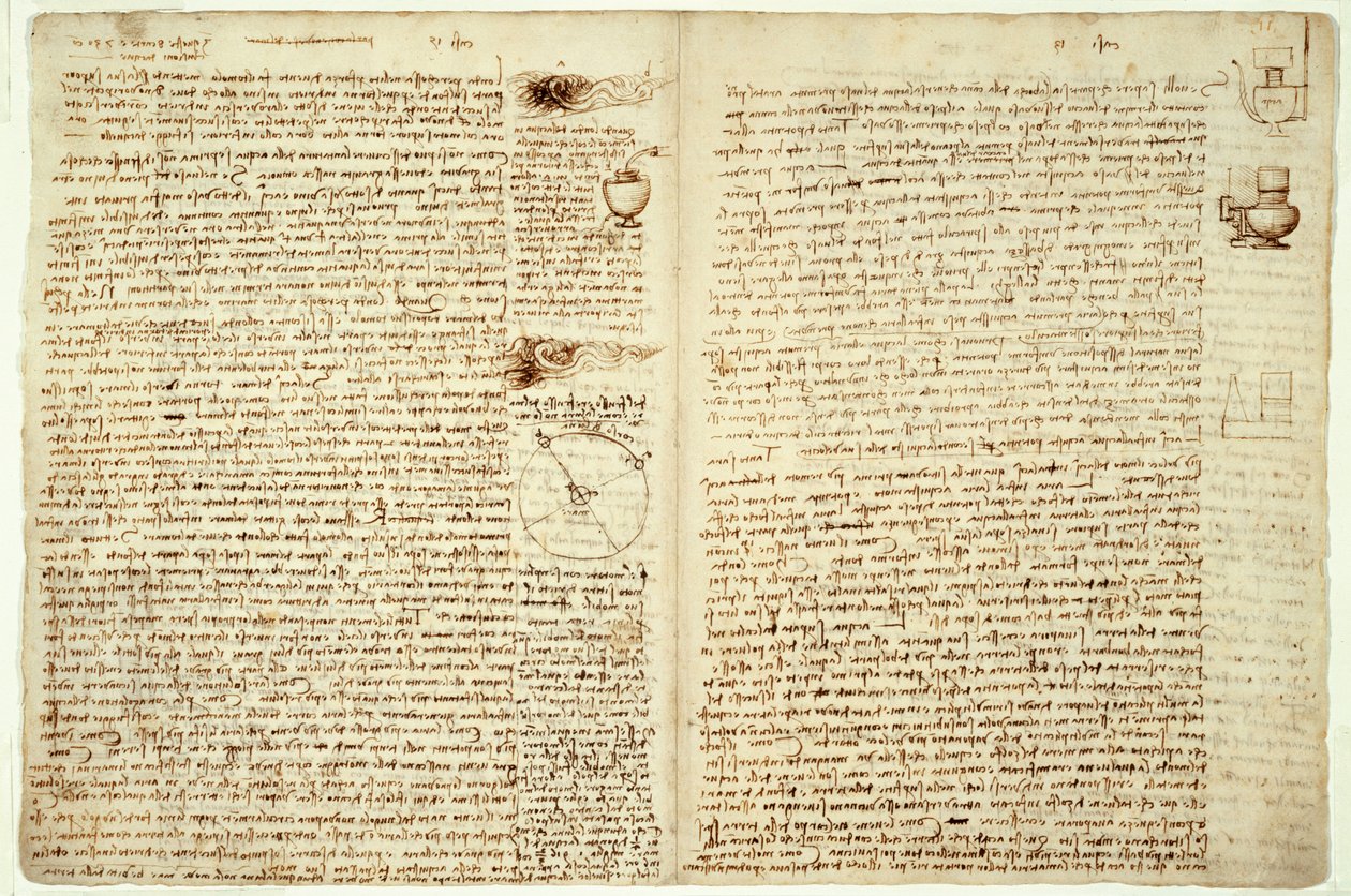 Codex-hammeren, side 124-127, 1508-12 af Leonardo da Vinci