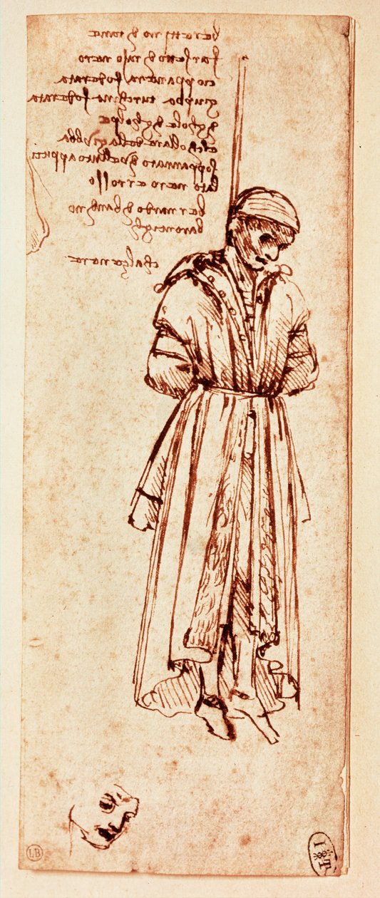 Bernardo Baroncellis kvalte lig. Pen og blæk (pen og blæk) af Leonardo da Vinci