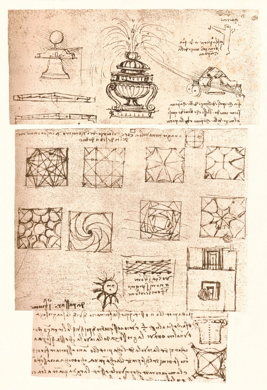 Tre arkitektoniske tegninger, c1472-c1519 1883 af Leonardo da Vinci