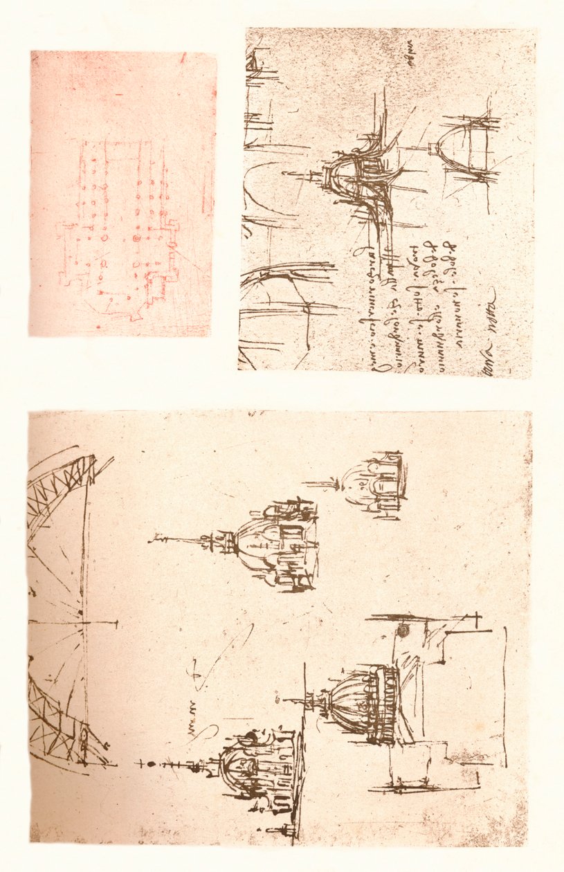 Tre tegninger af Milanos katedral, c1472-c1519 1883 af Leonardo da Vinci