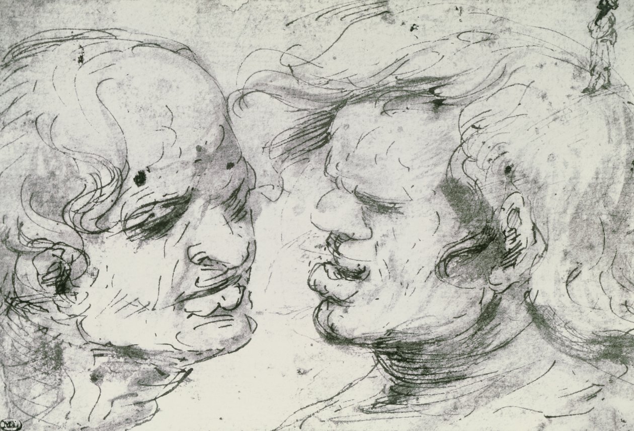 To hoveder (pen og blæk på papir) af Leonardo da Vinci