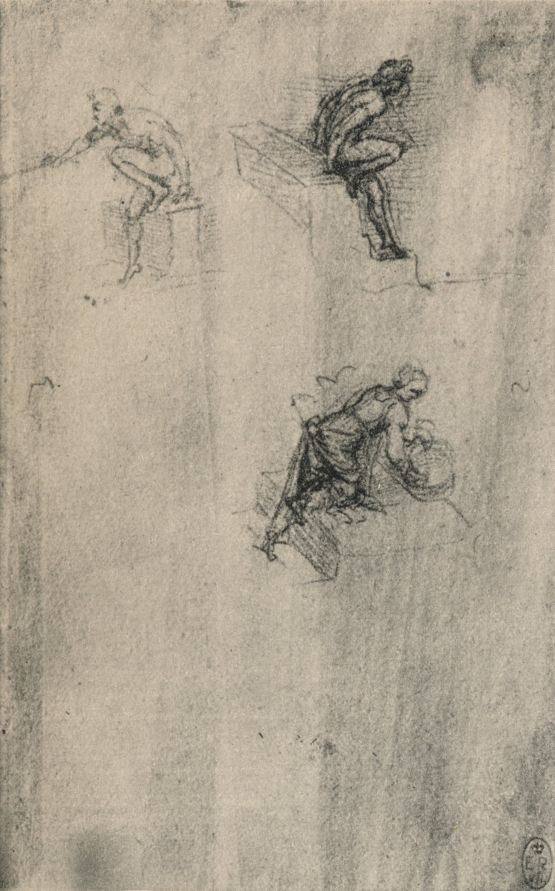 To siddende nøgenbilleder og en kvinde, der vasker, c1480 1945 af Leonardo da Vinci
