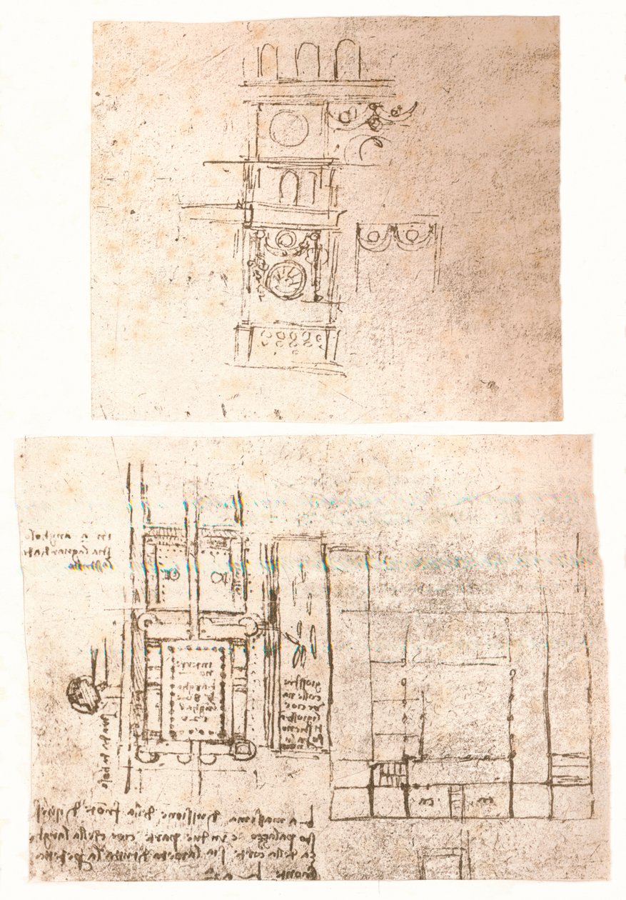 To arkitektoniske tegninger, c1472-c1519 1883 af Leonardo da Vinci