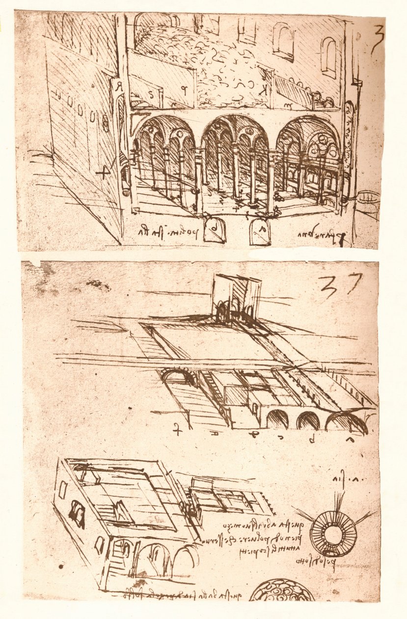 To arkitektoniske tegninger, c1472-c1519 1883 af Leonardo da Vinci