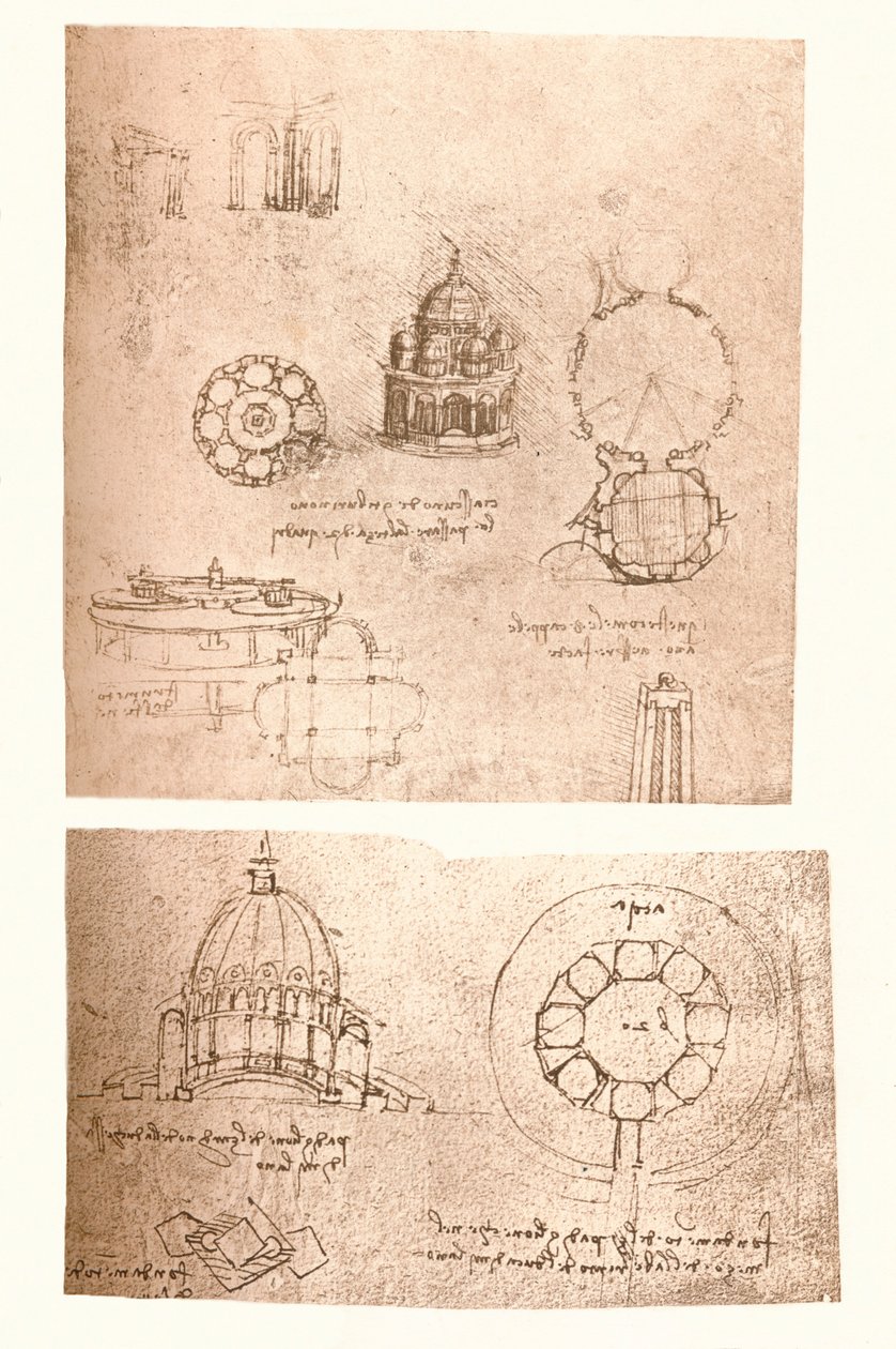 To arkitektoniske tegninger, c1472-c1519 1883 af Leonardo da Vinci