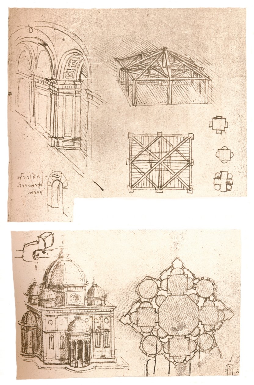 To arkitektoniske tegninger, c1472-c1519 1883 af Leonardo da Vinci
