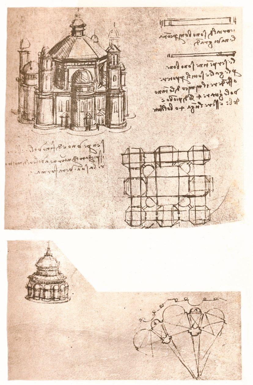 To tegninger af kirker, c1472-c1519 1883 af Leonardo da Vinci