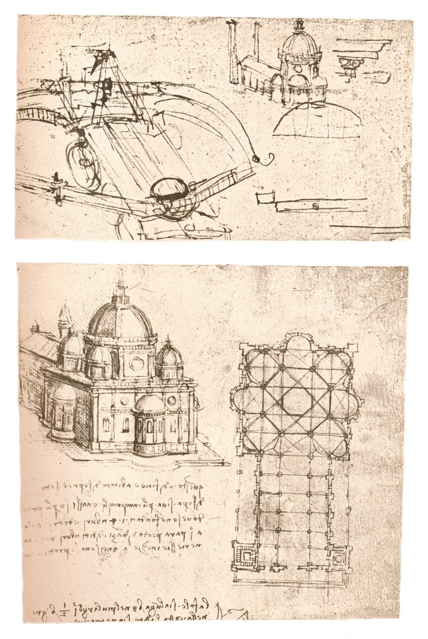 To tegninger af kirker, c1472-c1519 1883 af Leonardo da Vinci