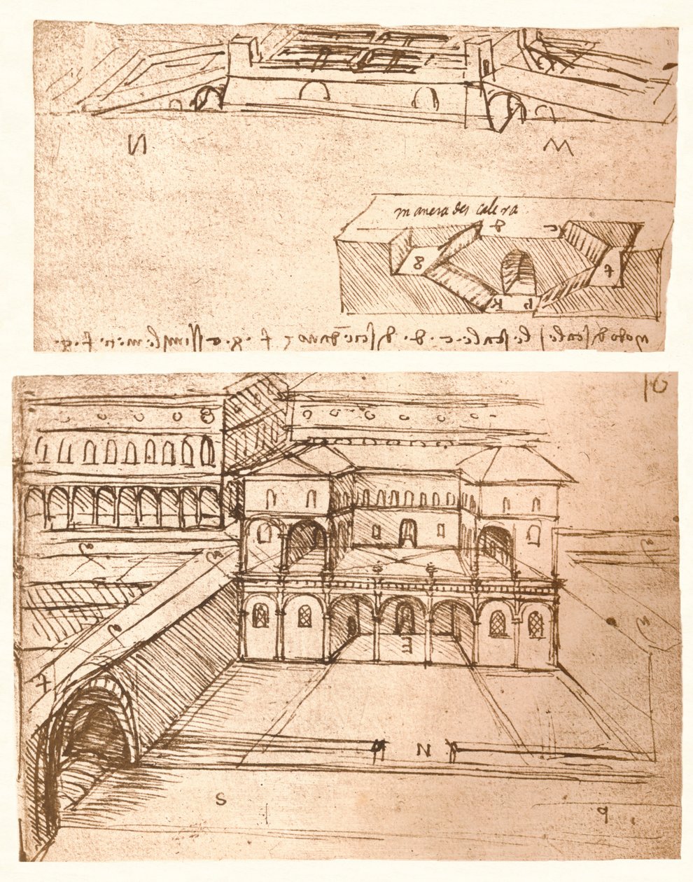 To tegninger af planer for byer, c1472-c1519 1883 af Leonardo da Vinci