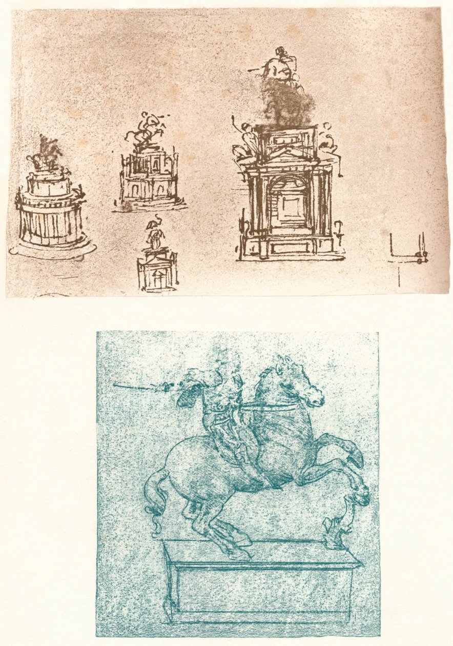 To forberedende studier til Sforza-monumentet, c1482-c1499 1883 af Leonardo da Vinci