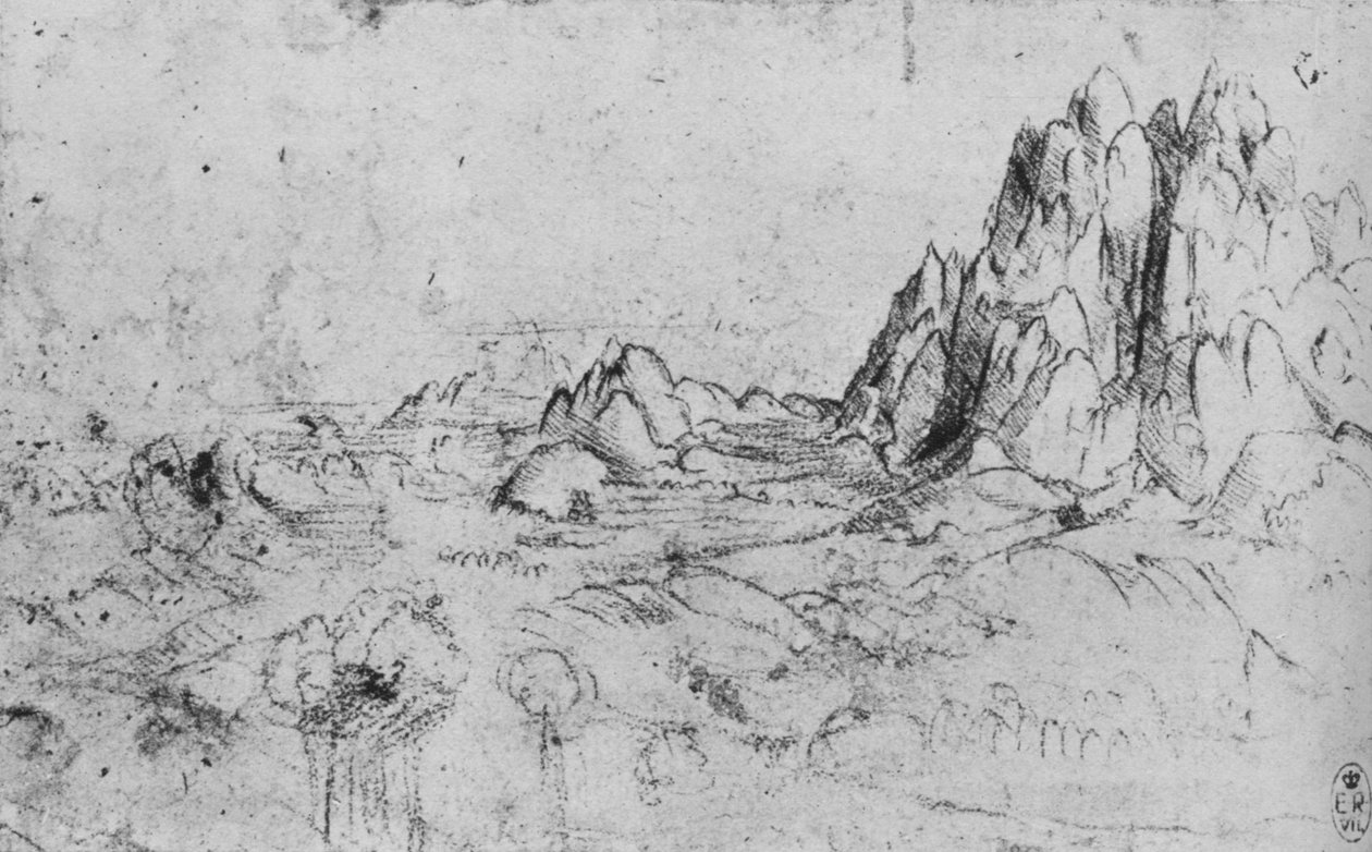 Udsigt over en bjergkæde, c1480 1945 af Leonardo da Vinci