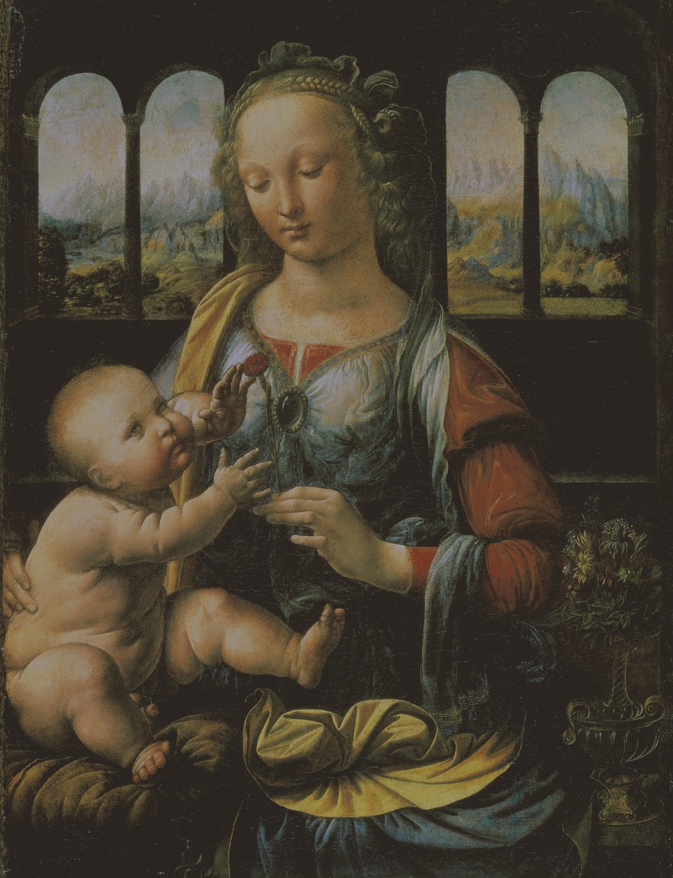 Jomfru og barn, ca. 1473 (olie på panel) af Leonardo da Vinci