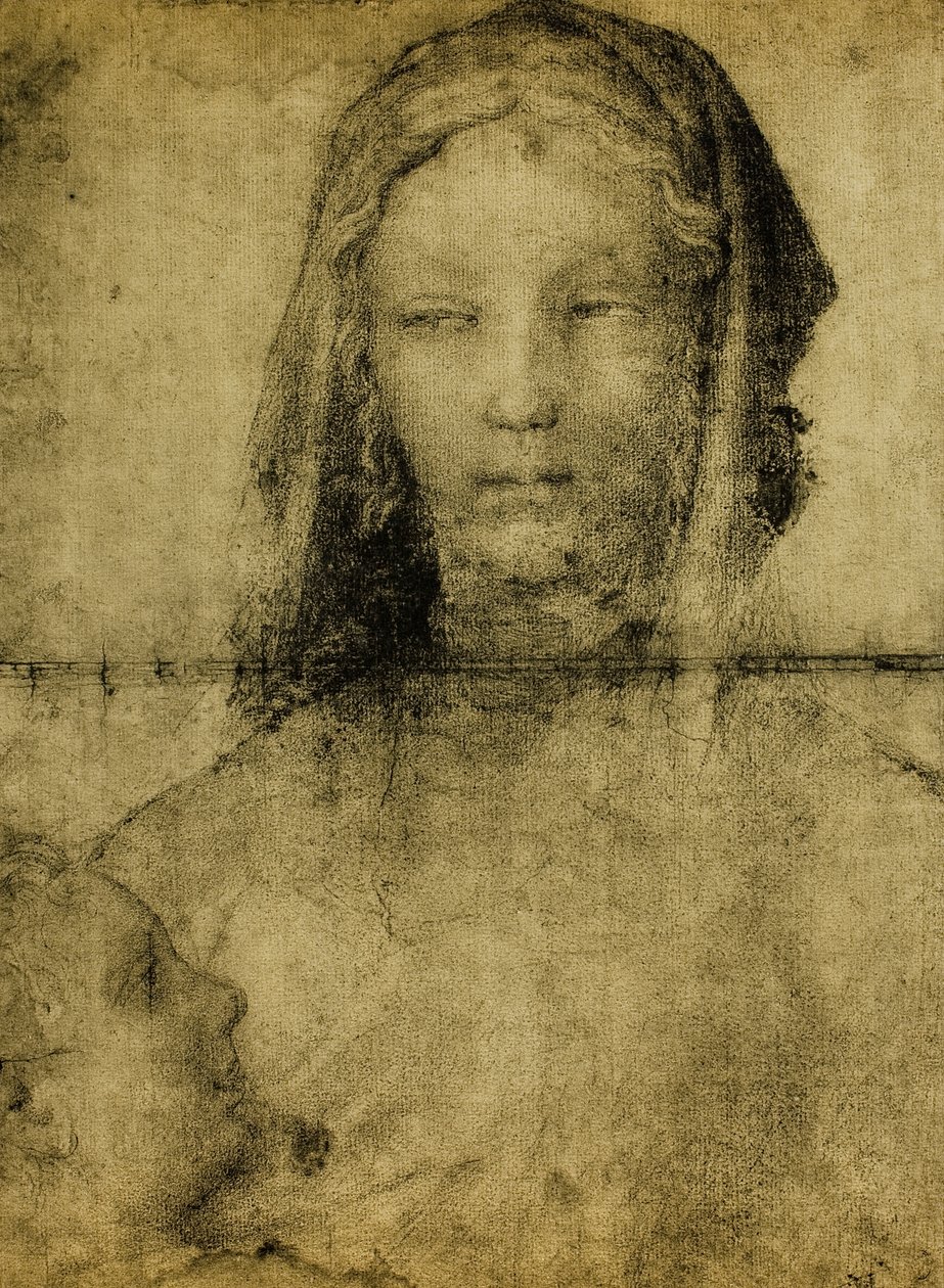 Studie til Jomfruen; tegning fra Leonardos skole. Louvre, Paris af Leonardo da school of Vinci