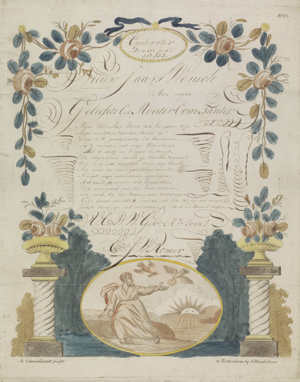 Ønskebrev med Elias fodret af ravne af Leonardus Schweickhardt