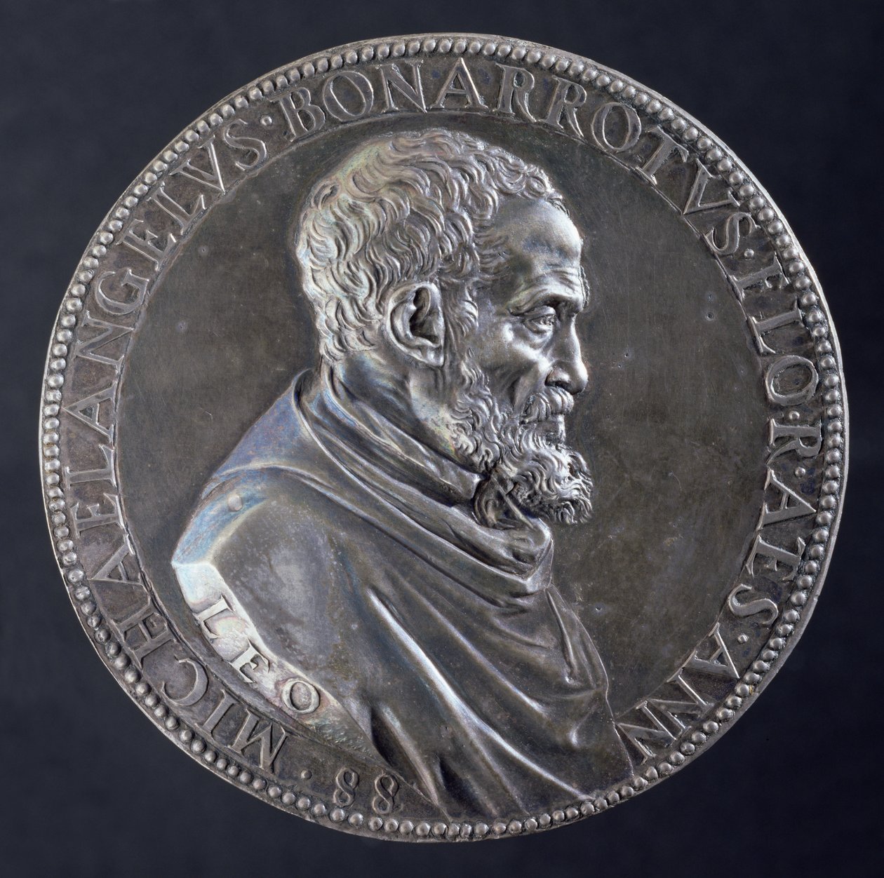 Forside af medalje af Michelangelo Buonarroti (1475-1564) i en alder af 88, 1561 (sølv) (se 122330 for bagside) af Leone Leoni