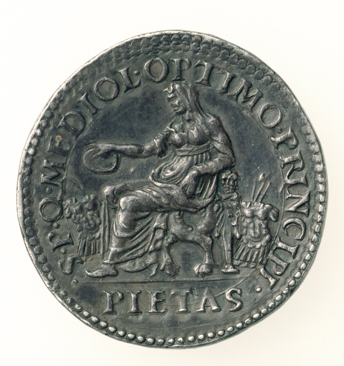 Testone af Charles V (1500-58) Hertug af Milano, graveret af Dye, 1535-56 (bagside) (sølv) (for forside se 168054) af Leone Leoni