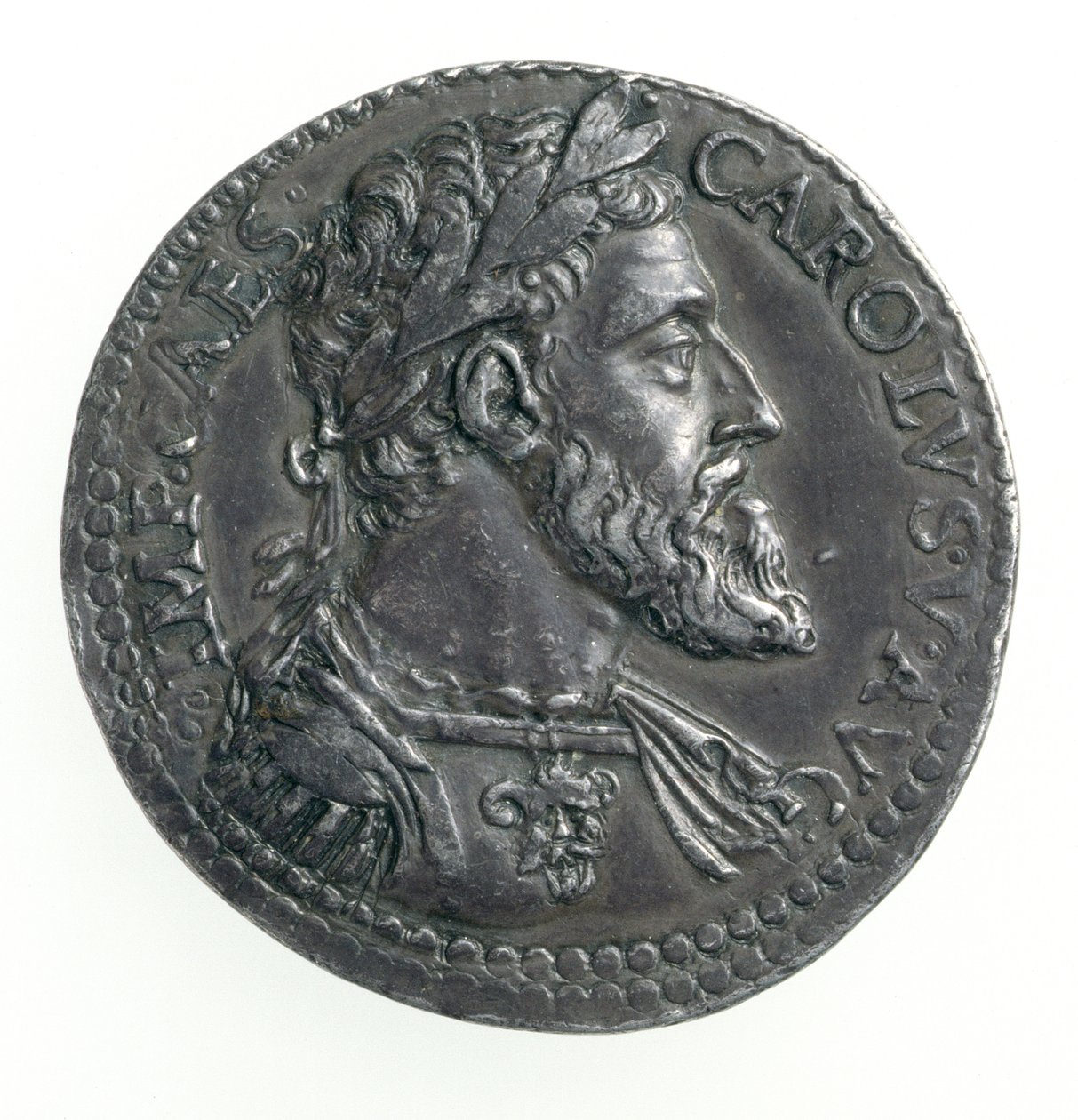 Testone af Charles V (1500-58) hertug af Milano, graveret af Dye, 1535-56 (forside) (sølv) (for bagside se 168055) af Leone Leoni