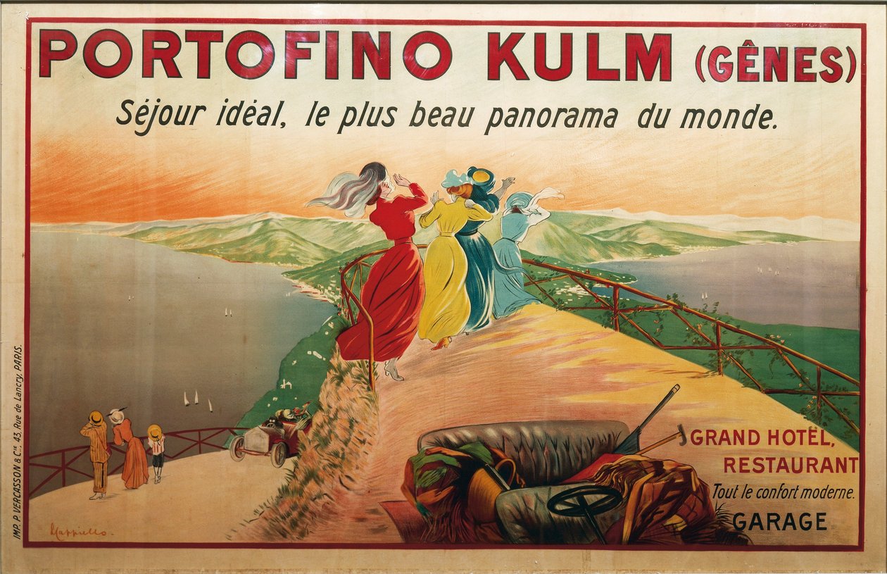 Annonce for Portofino hote, Portofino Kulm, illustration af Leonetto Cappiello, plakat af Leonetto Cappiello