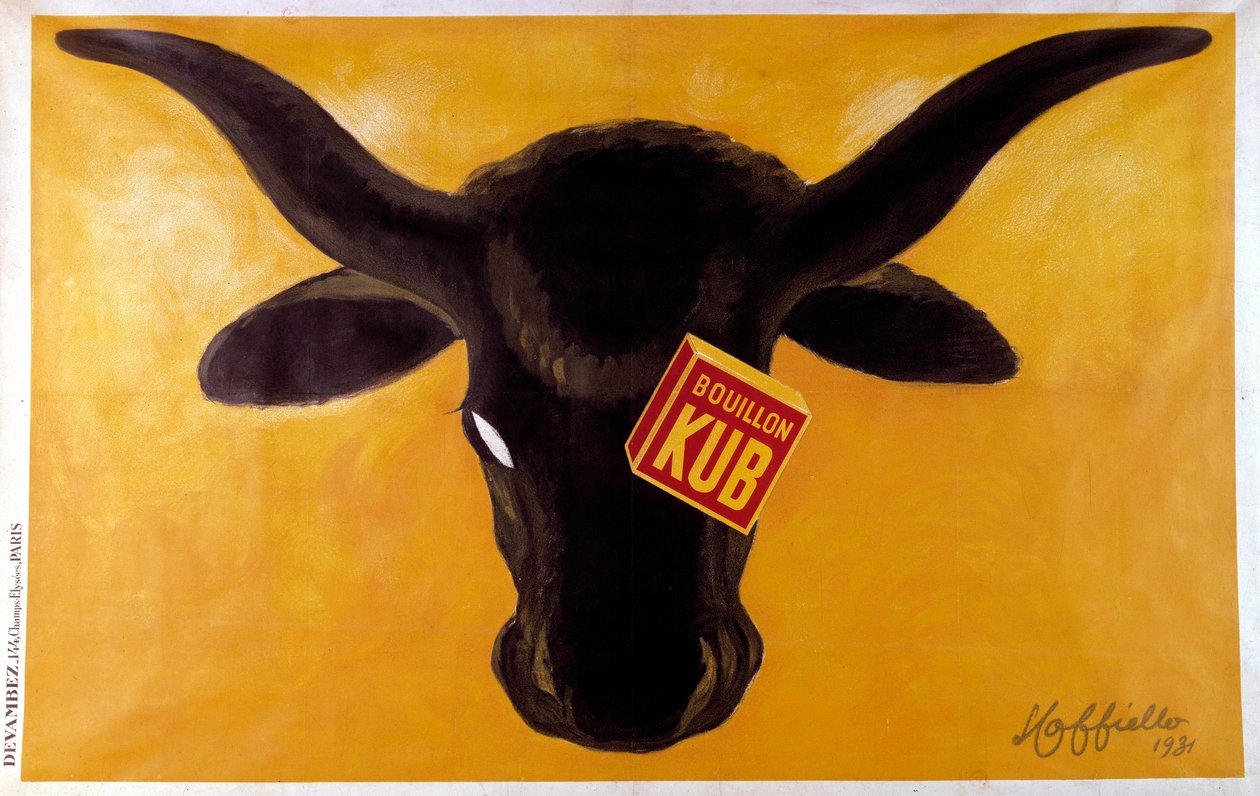Reklameplakat for Kub bouillon med et oksehoved. 1931. Illustration af Leonetto Cappiello (1875-1942) Paris, dekorativ kunst af Leonetto Cappiello