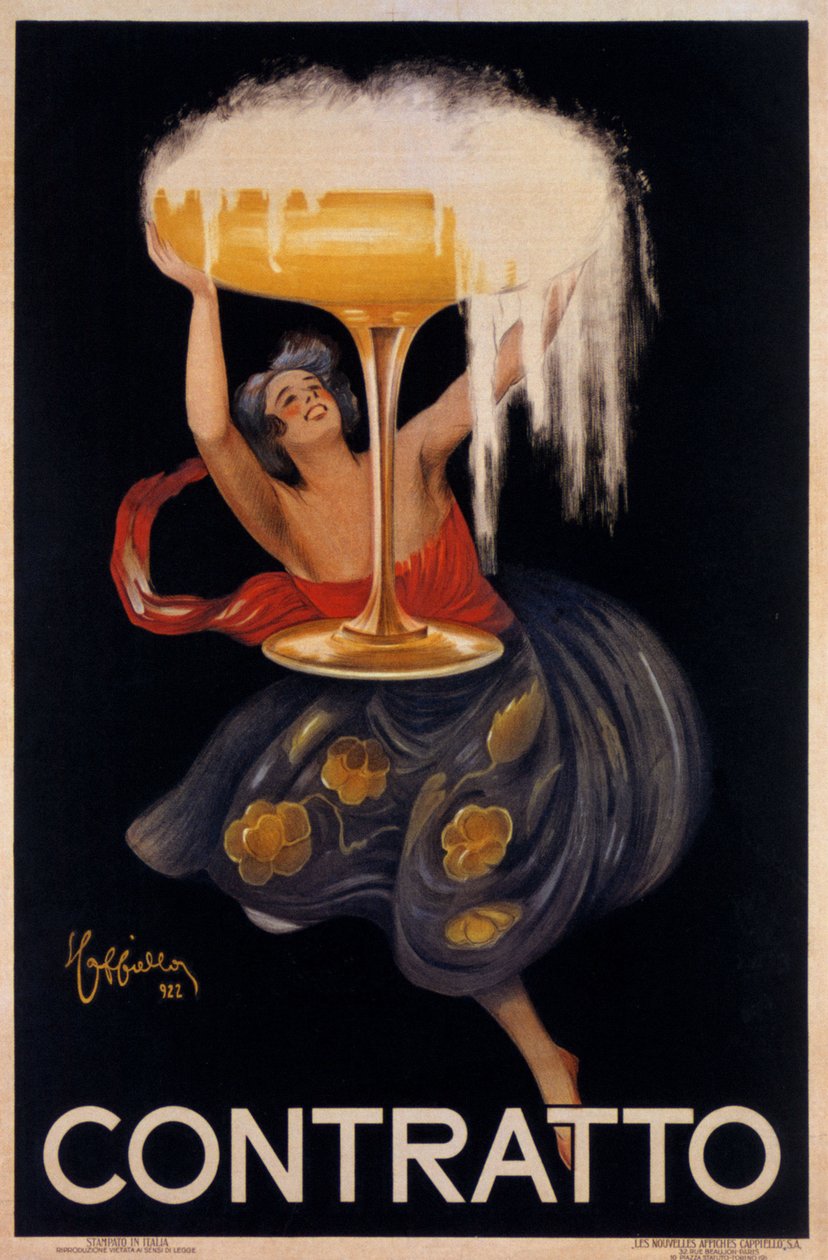 Reklameplakat for den mousserende vin "" Contratto "": en lille fe, en nisse løfter en stor kop. Illustration af Leonetto Cappiello (1875-1942) 1922 af Leonetto Cappiello