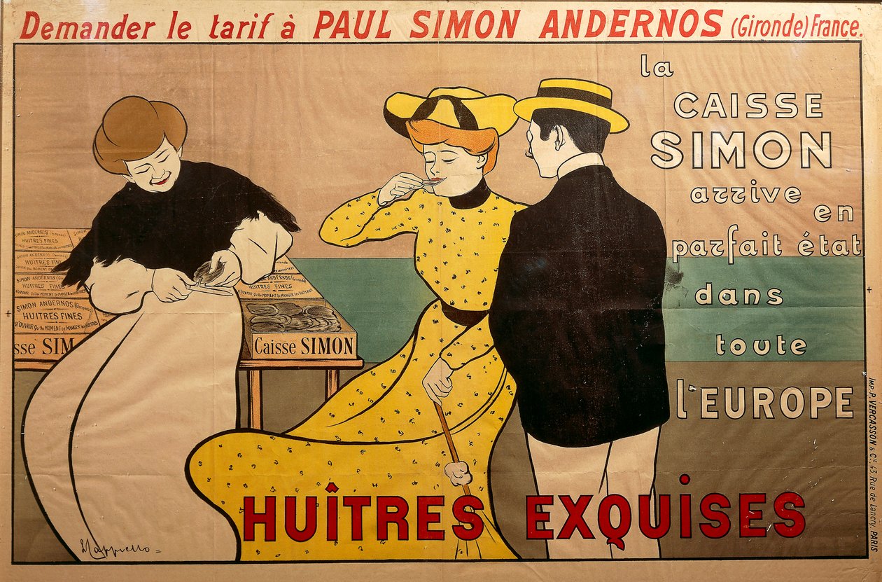 "Huitres exquises" (udsøgte østers) plakat for østershandleren Paul Simon af Leonetto Cappiello