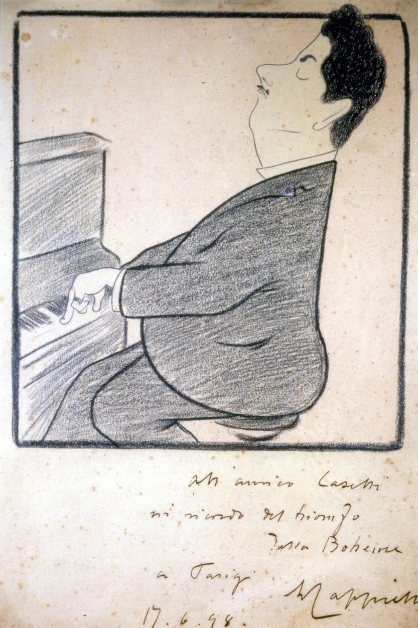 Portræt af Giacomo Puccini (1858-1924), italiensk komponist. Karikatur af Leonetto Cappiello. af Leonetto Cappiello