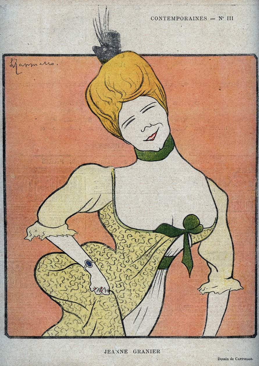 Portræt af den franske komiker Jeanne Granier (1852-1939) - tegning af Leonetto Cappiello (1875-1942) i "" The Rire""" fra 1898 af Leonetto Cappiello