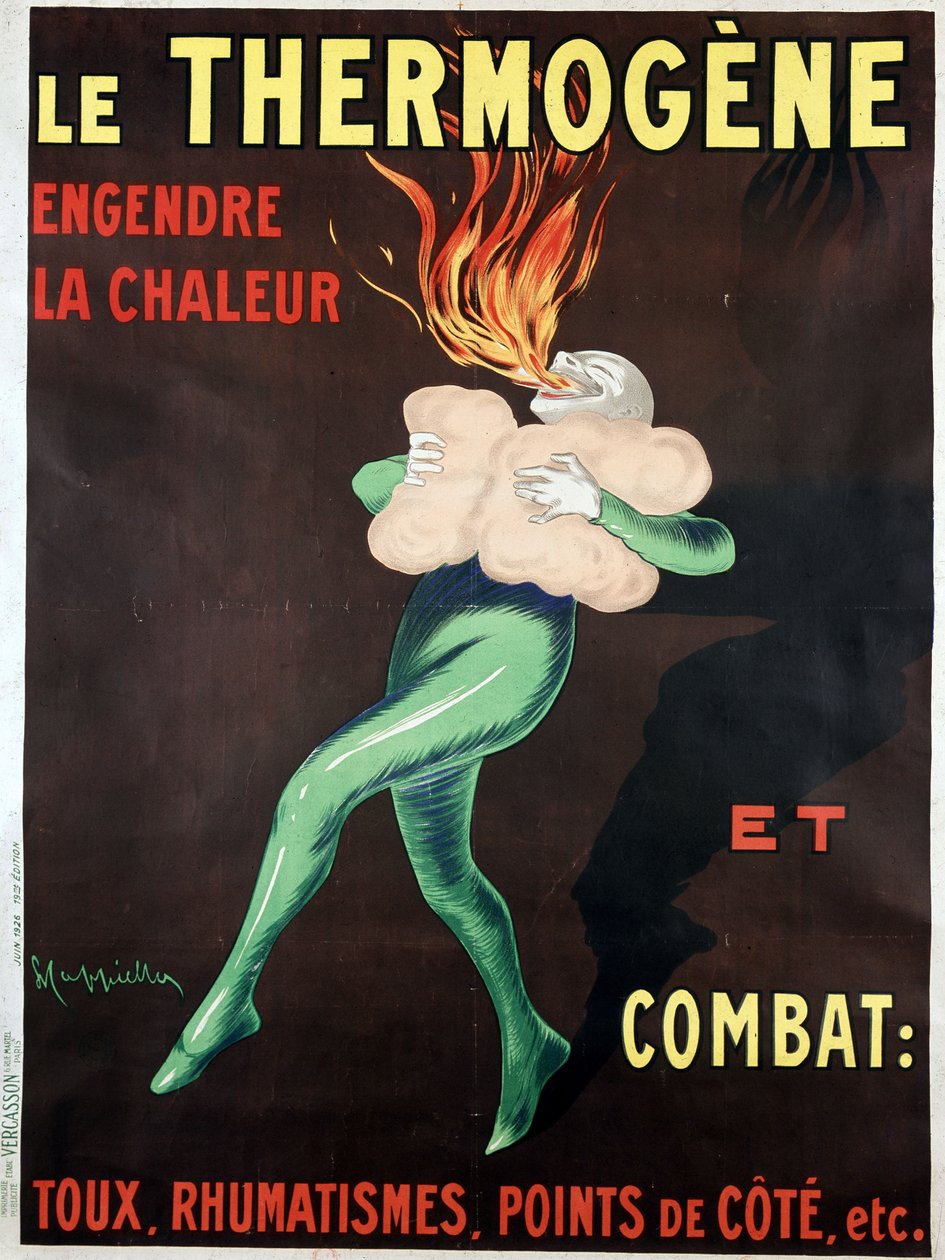 Termogenet genererer varme og bekæmper hoste, gigt, sidepunkter osv.: plakat af Leonetto Cappiello (1875-1942) af Leonetto Cappiello