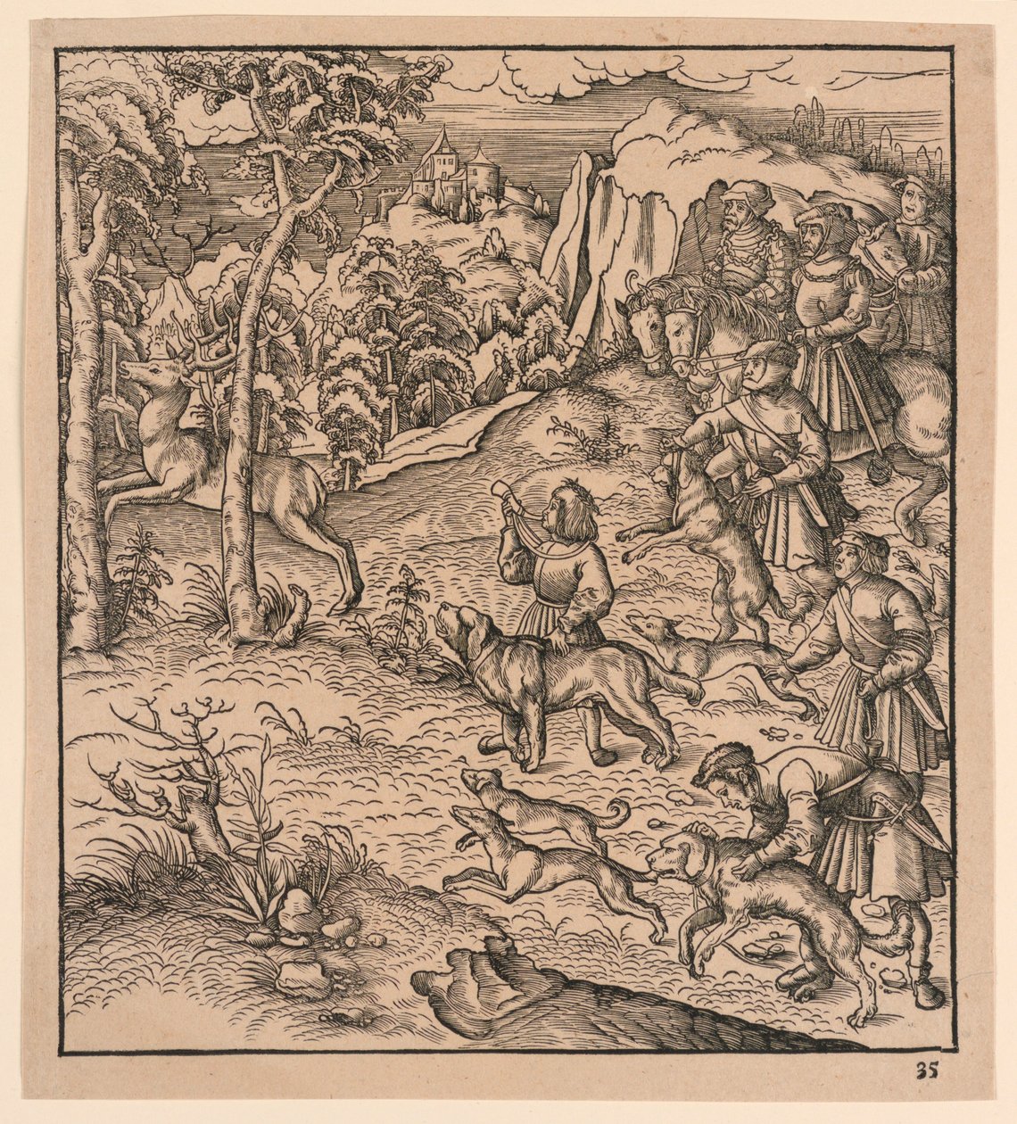 En kronhjortjagt fra "Der Weisskunig" af Leonhard Beck