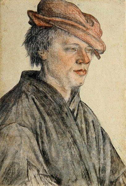 Portræt af en ung mand i kasket og drejet til højre, ca. 1500-42 (kridt og vask på papir) af Leonhard Beck