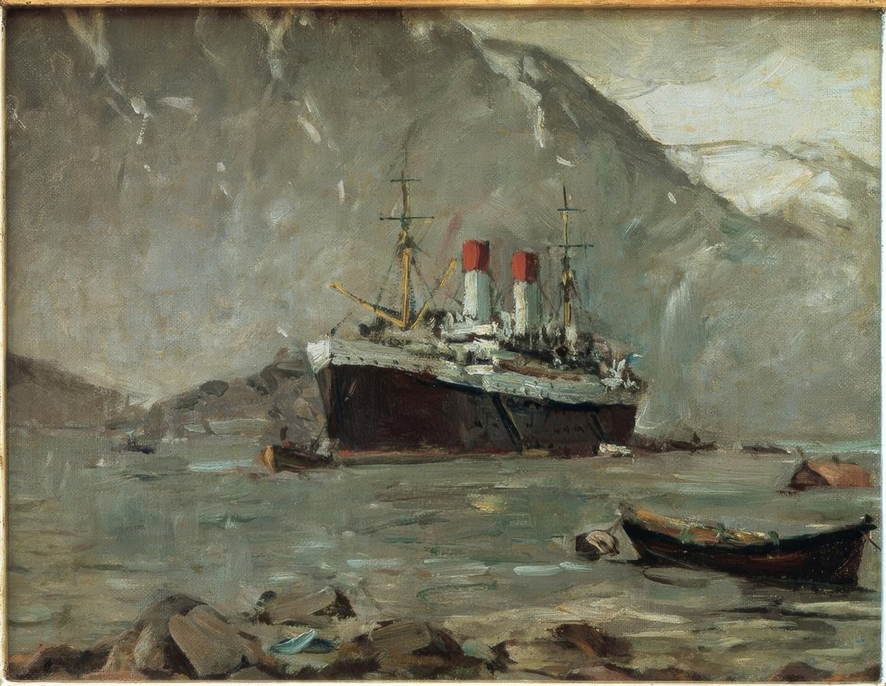 Hamburg-Süd passagerdamper i en norsk fjord af Leonhard Sandrock