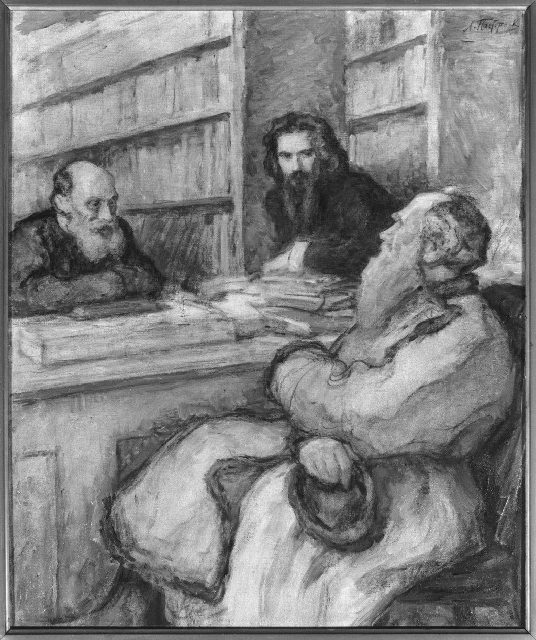 Leo Tolstoj med Nicholas Fedorov og Vladimir Solovyov, russiske filosoffer af Leonid Osipovic Pasternak