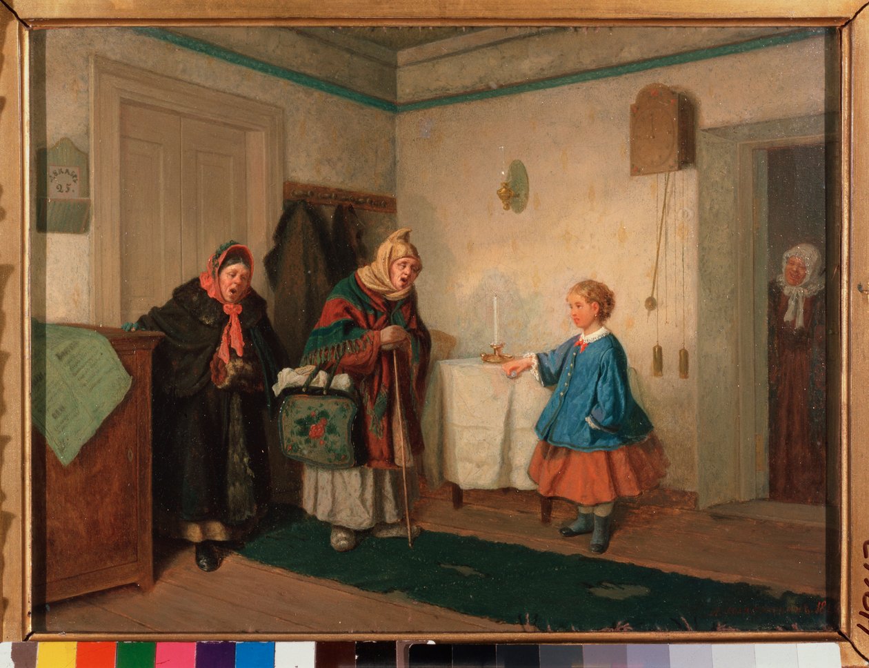 Tiggersangerne. Maleri af Leonid Ivanovich Solomatkin (1837-1883), olie på lærred af Leonid Ivanovich Solomatkin