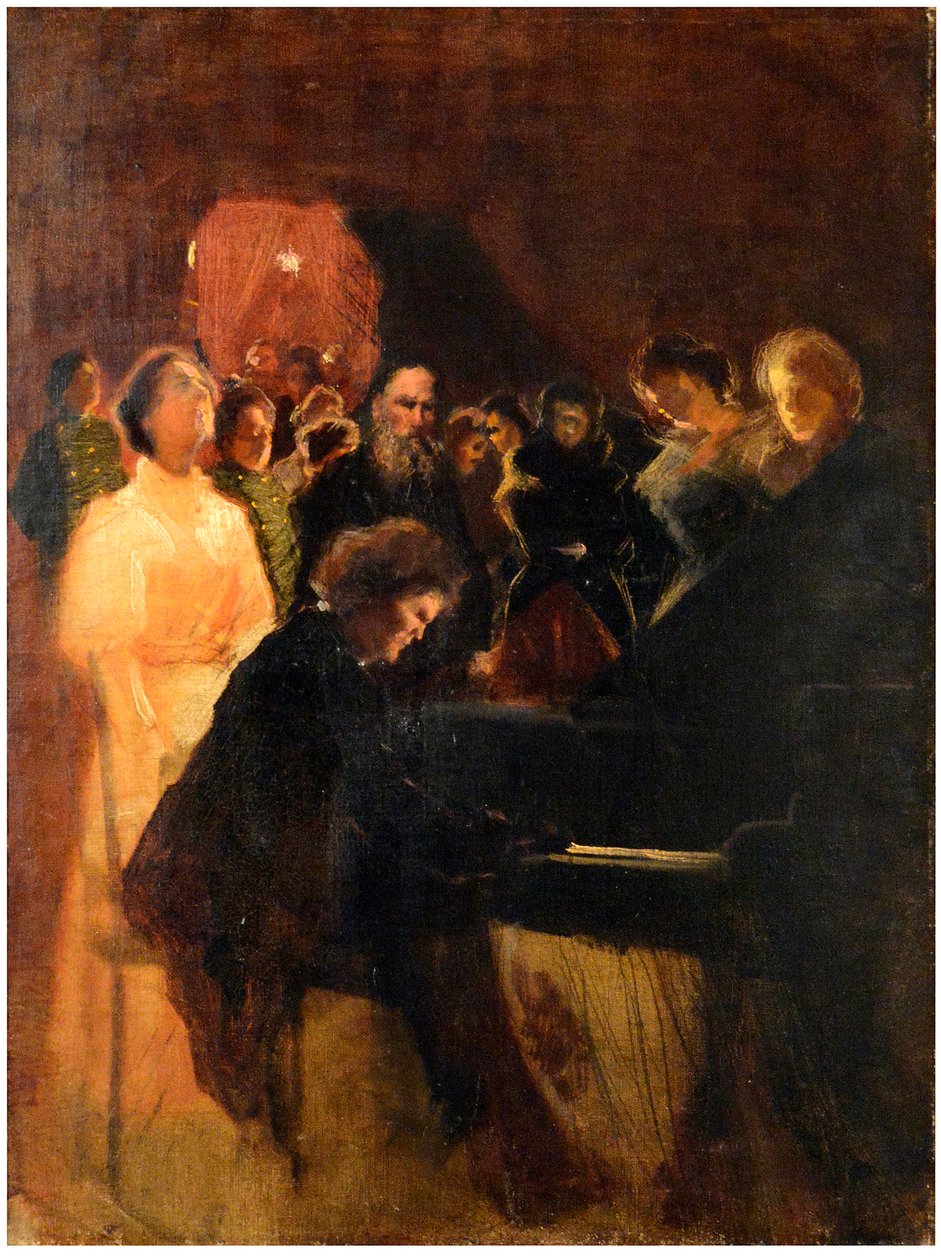 Leo Tolstoy ved koncerten givet af Anton Rubinstein (1829-1894) par Pasternak, Leonid Osipovich (1862-1945). Pastel på pap, størrelse: 64x50 af Leonid Osipovic Pasternak